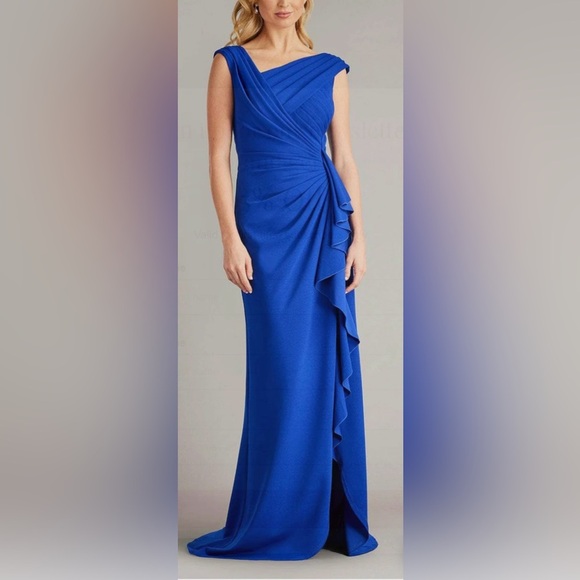 NWOT Tadashi Shoji BOS24245L - Cap Sleeve Ruffle Detail Dress Royal blue sz S - Picture 3 of 10